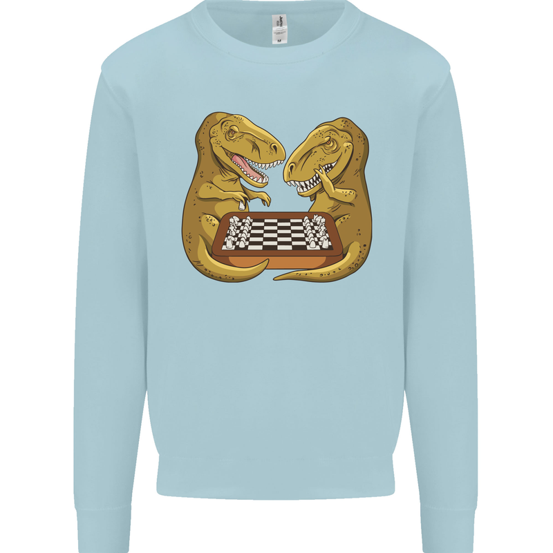 Chess T-Rex Dinosaur Mens Sweatshirt Jumper Light Blue