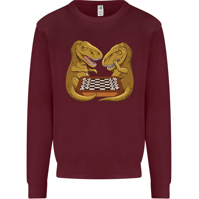 Chess T-Rex Dinosaur Mens Sweatshirt Jumper Maroon