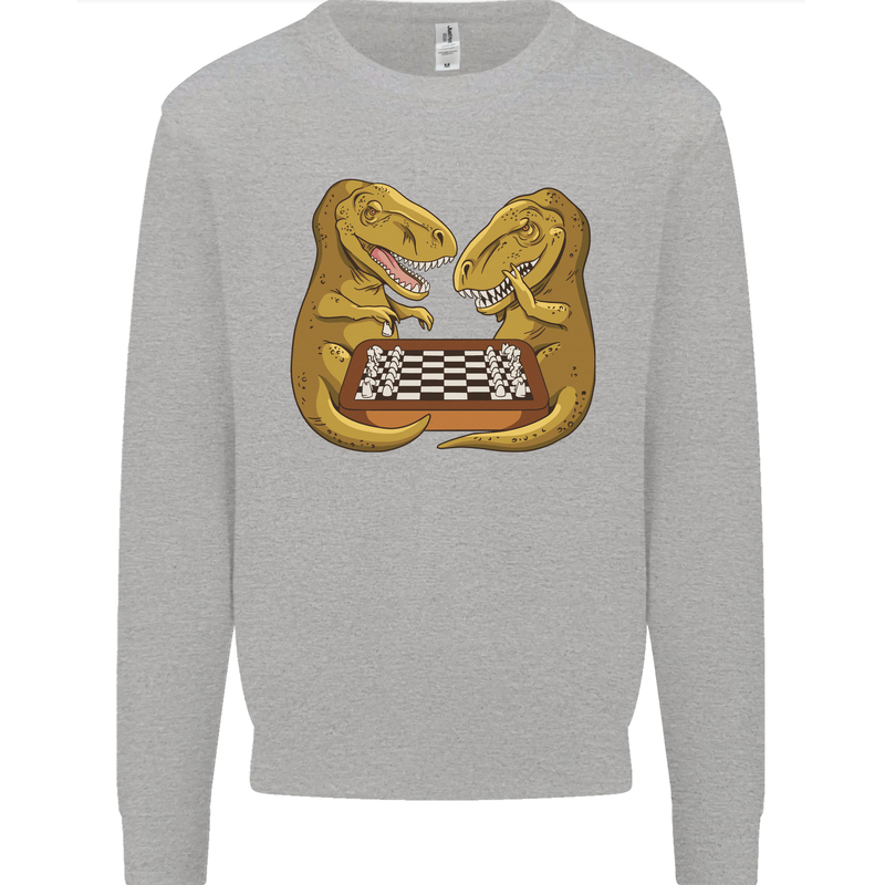 Chess T-Rex Dinosaur Mens Sweatshirt Jumper Sports Grey