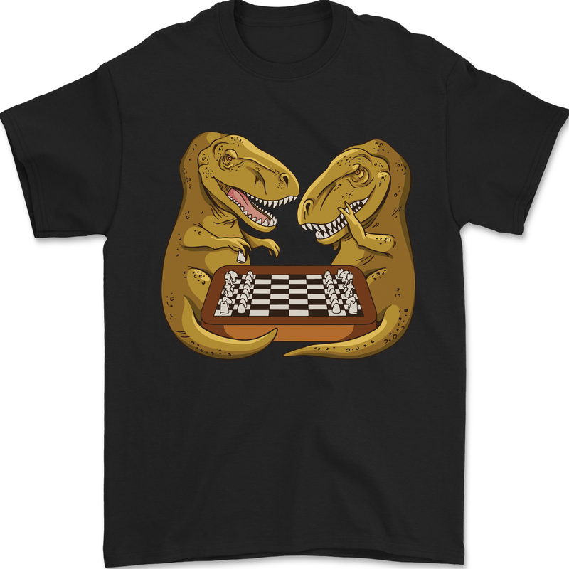 Chess T-Rex Dinosaur Mens T-Shirt 100% Cotton Black