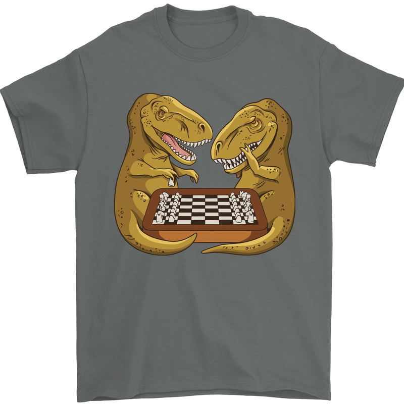 Chess T-Rex Dinosaur Mens T-Shirt 100% Cotton Charcoal