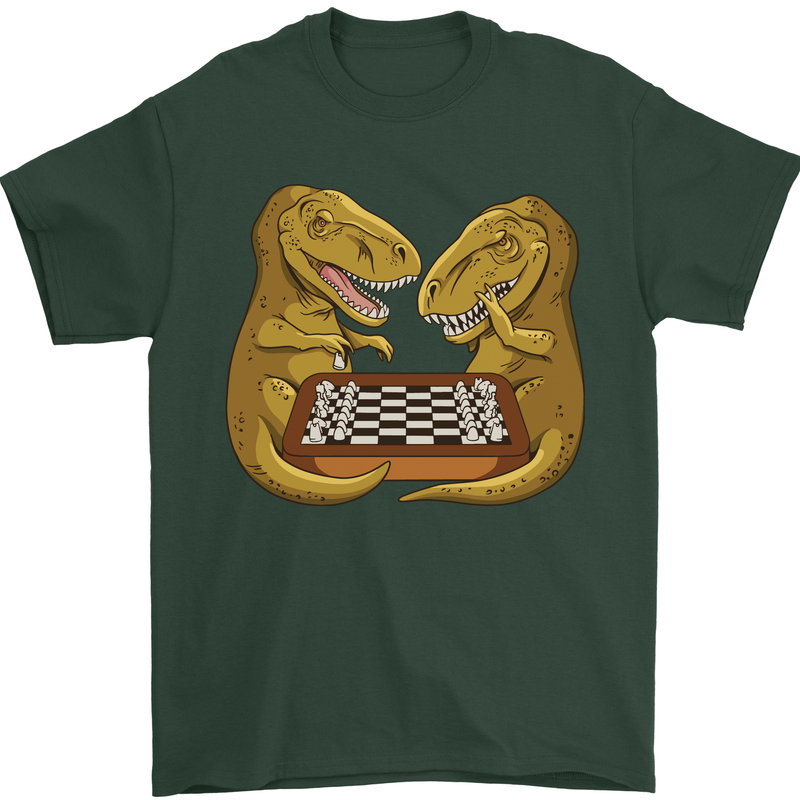 Chess T-Rex Dinosaur Mens T-Shirt 100% Cotton Forest Green
