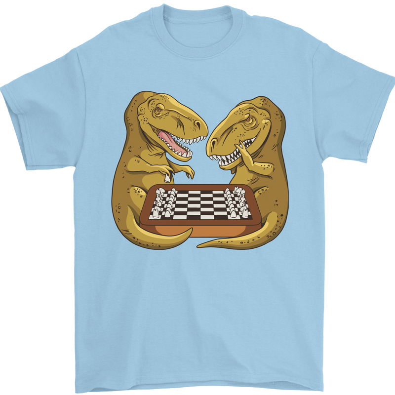 Chess T-Rex Dinosaur Mens T-Shirt 100% Cotton Light Blue