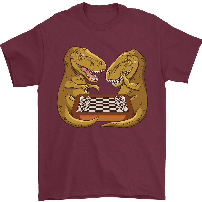 Chess T-Rex Dinosaur Mens T-Shirt 100% Cotton Maroon