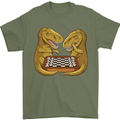 Chess T-Rex Dinosaur Mens T-Shirt 100% Cotton Military Green