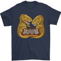 Chess T-Rex Dinosaur Mens T-Shirt 100% Cotton Navy Blue