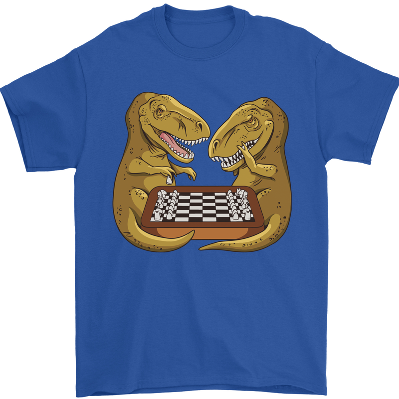 Chess T-Rex Dinosaur Mens T-Shirt 100% Cotton Royal Blue