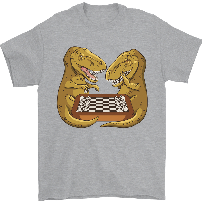 Chess T-Rex Dinosaur Mens T-Shirt 100% Cotton Sports Grey