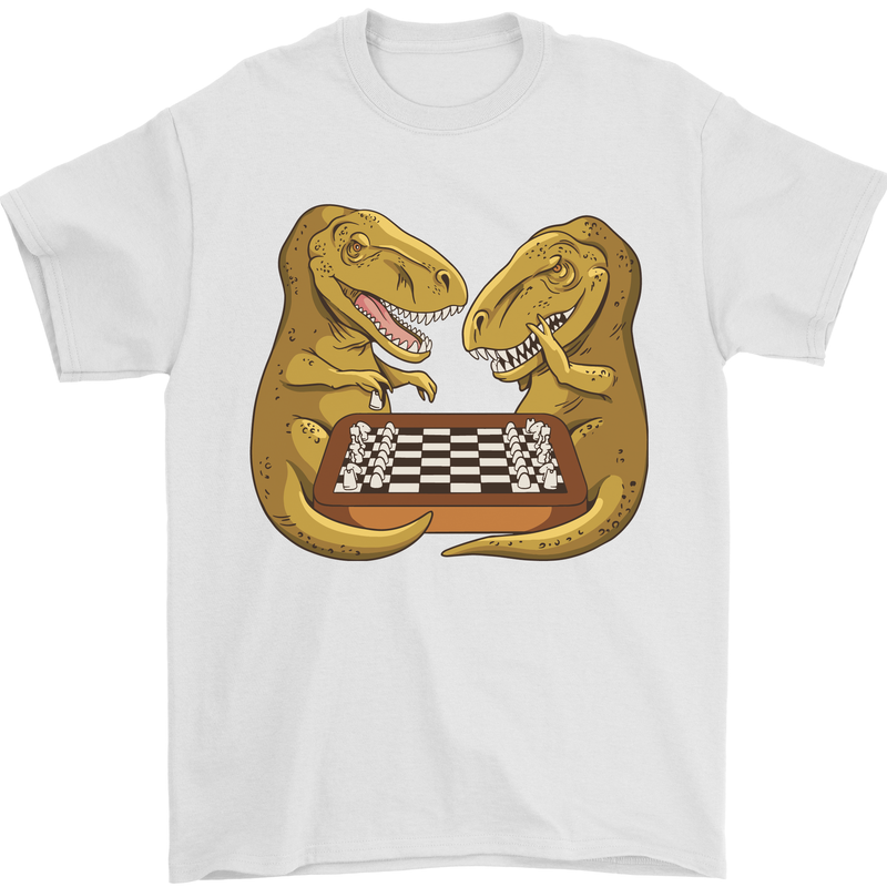 Chess T-Rex Dinosaur Mens T-Shirt 100% Cotton White