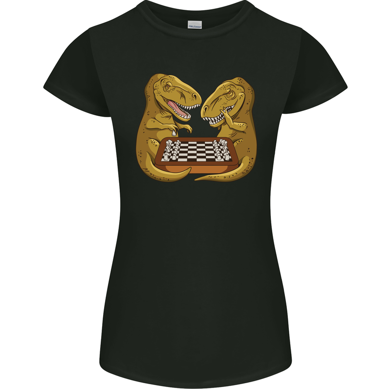 Chess T-Rex Dinosaur Womens Petite Cut T-Shirt Black