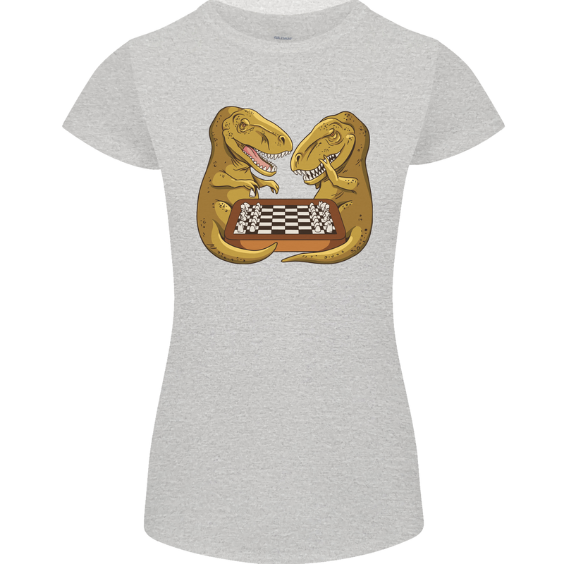 Chess T-Rex Dinosaur Womens Petite Cut T-Shirt Sports Grey