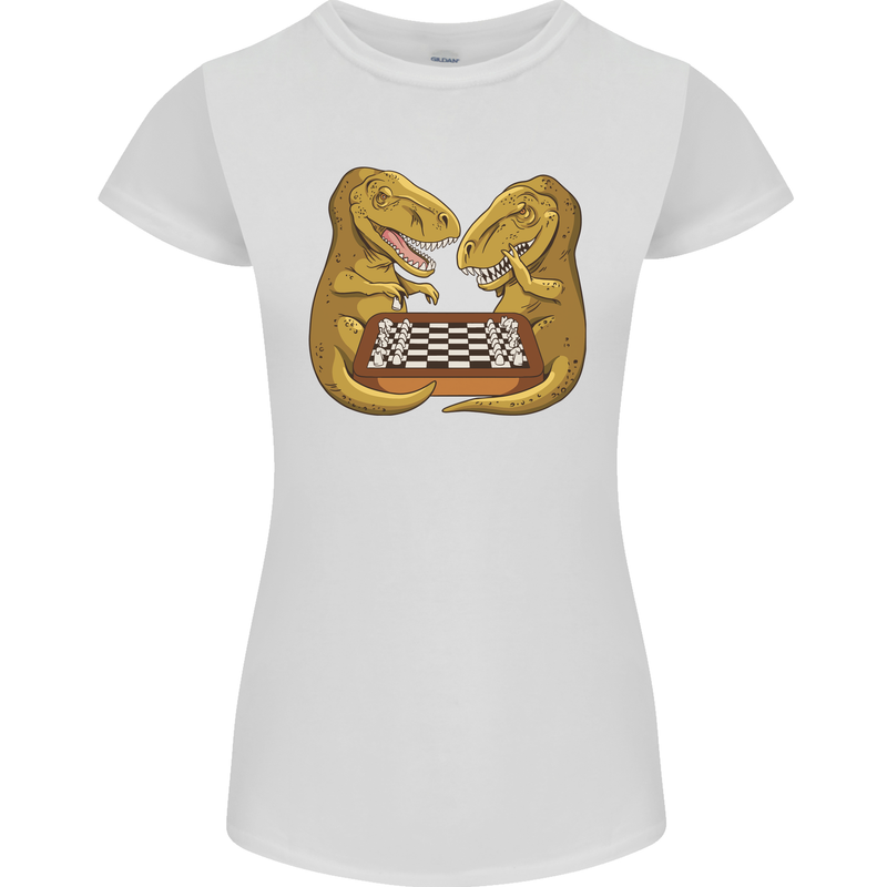 Chess T-Rex Dinosaur Womens Petite Cut T-Shirt White