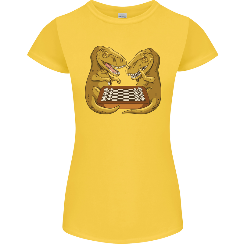 Chess T-Rex Dinosaur Womens Petite Cut T-Shirt Yellow