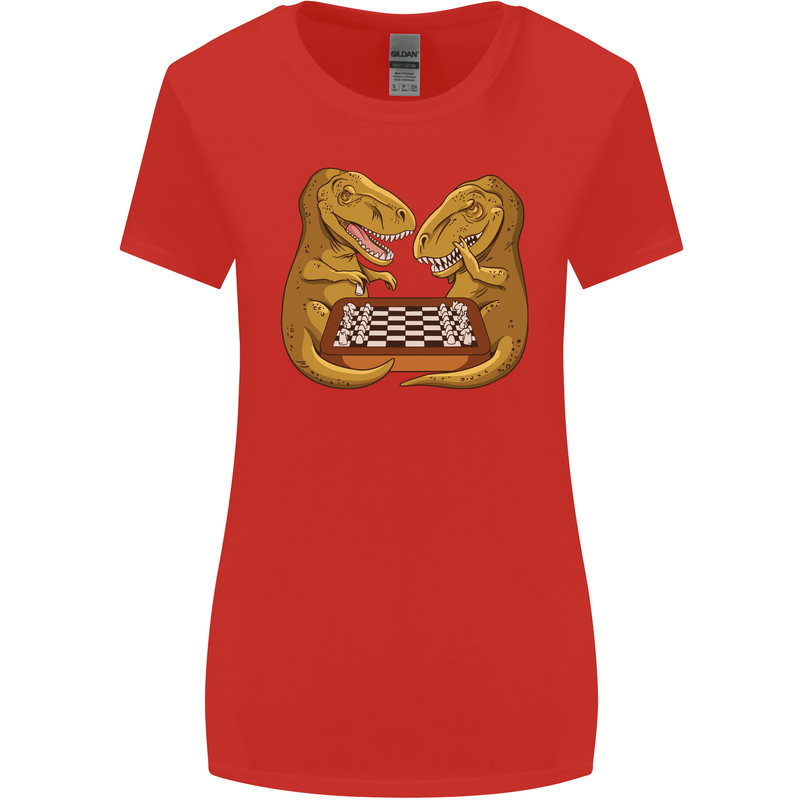 Chess T-Rex Dinosaur Womens Wider Cut T-Shirt Red