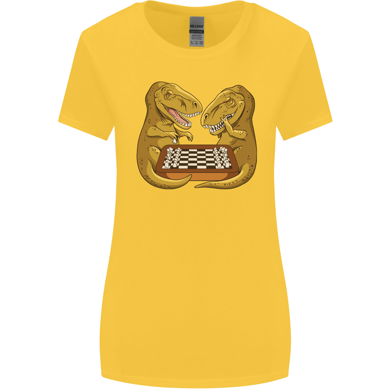 Chess T-Rex Dinosaur Womens Wider Cut T-Shirt Yellow