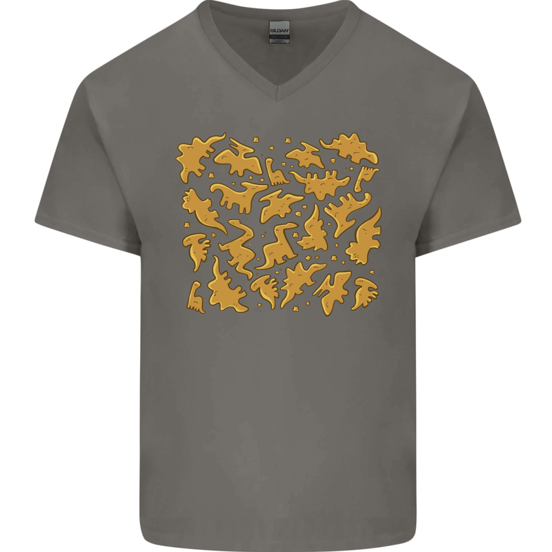 Chicken Nugget Dinosaurs Mens V-Neck Cotton T-Shirt Charcoal