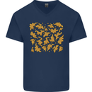 Chicken Nugget Dinosaurs Mens V-Neck Cotton T-Shirt Navy Blue