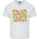 Chicken Nugget Dinosaurs Mens V-Neck Cotton T-Shirt White