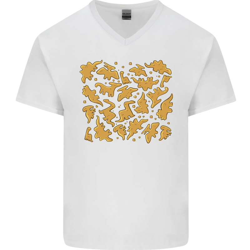 Chicken Nugget Dinosaurs Mens V-Neck Cotton T-Shirt White