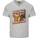 Chihuahua Small But I Will Fight You Dog Mens V-Neck Cotton T-Shirt Sports Grey