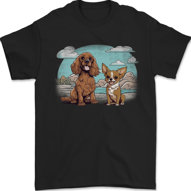 Chihuahua and a Cocker Spaniel Mens T-Shirt 100% Cotton Black