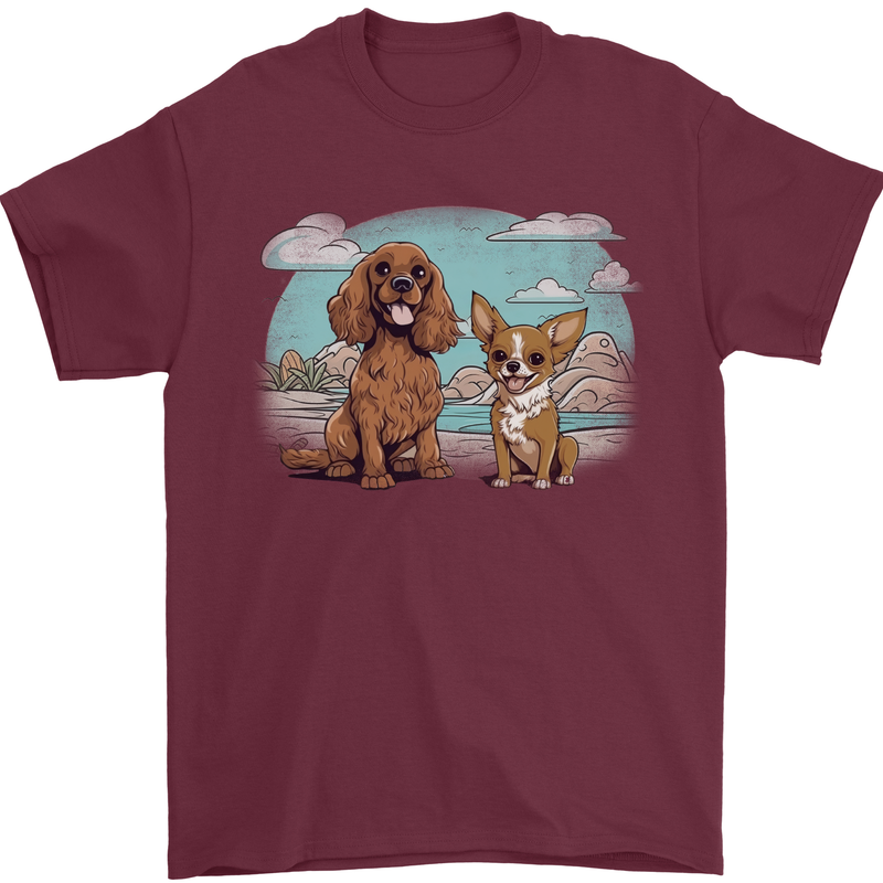 Chihuahua and a Cocker Spaniel Mens T-Shirt 100% Cotton Maroon