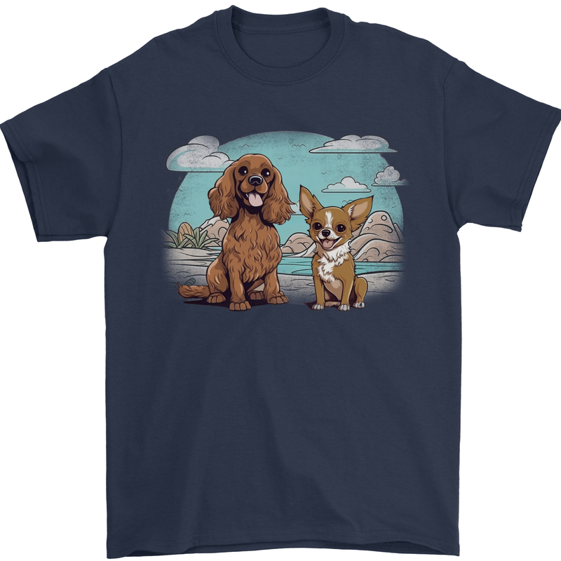 Chihuahua and a Cocker Spaniel Mens T-Shirt 100% Cotton Navy Blue
