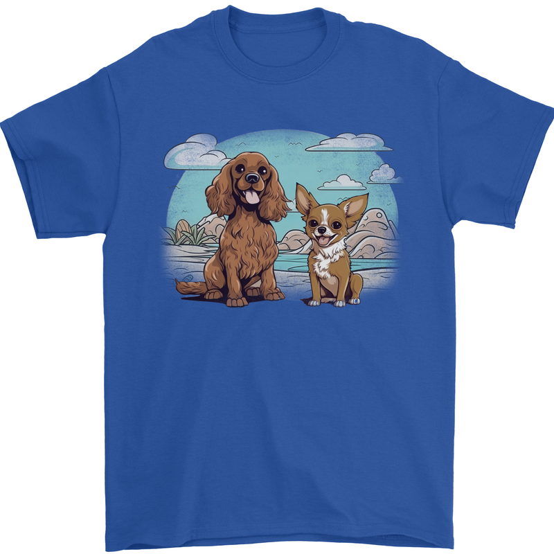 Chihuahua and a Cocker Spaniel Mens T-Shirt 100% Cotton Royal Blue