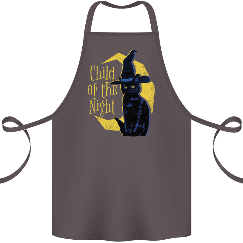 Child of the Night Halloween Black Cat Witch Cotton Apron 100% Organic Dark Grey