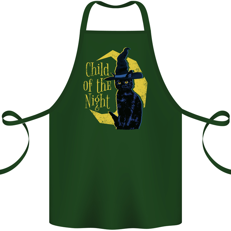 Child of the Night Halloween Black Cat Witch Cotton Apron 100% Organic Forest Green