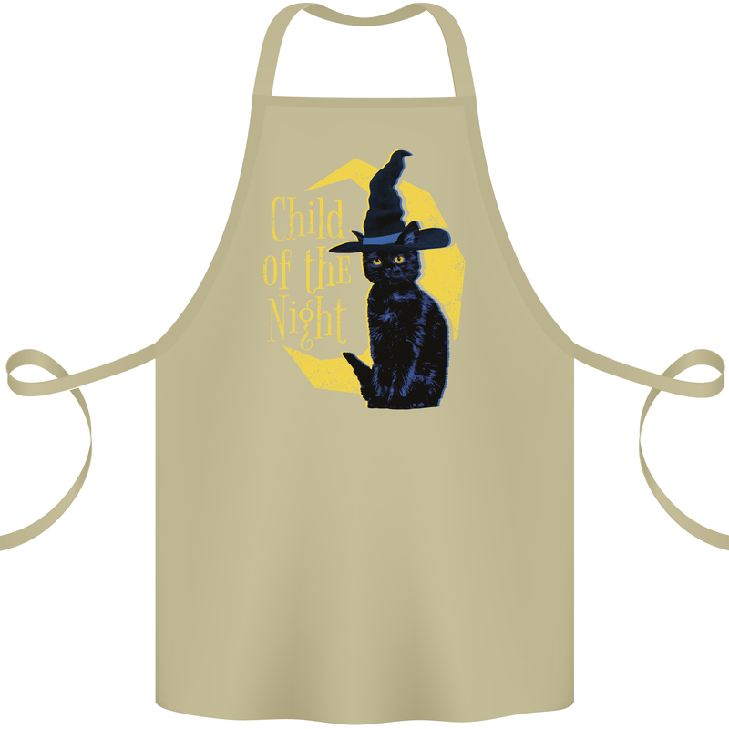 Child of the Night Halloween Black Cat Witch Cotton Apron 100% Organic Khaki