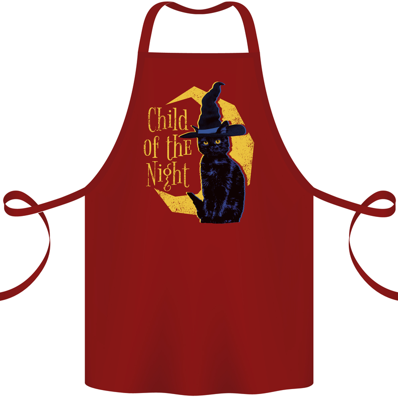 Child of the Night Halloween Black Cat Witch Cotton Apron 100% Organic Maroon