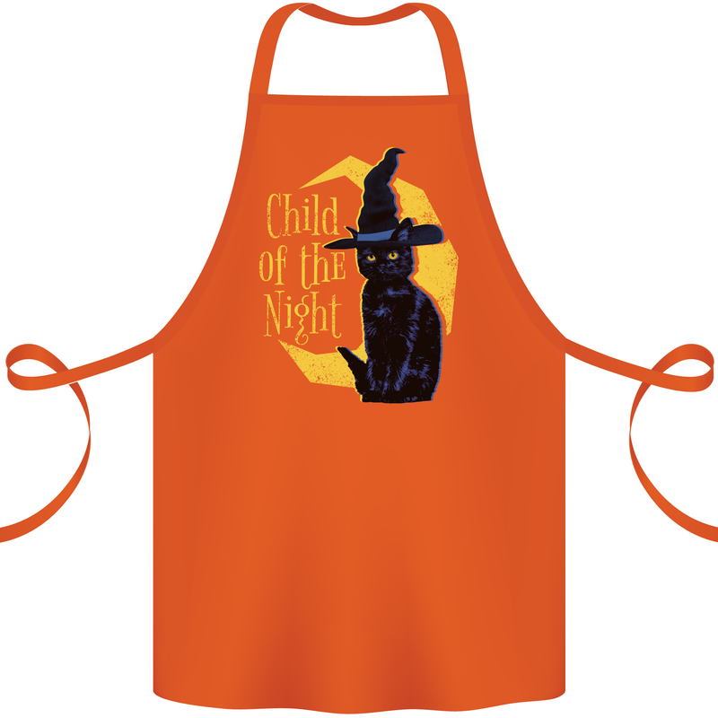 Child of the Night Halloween Black Cat Witch Cotton Apron 100% Organic Orange