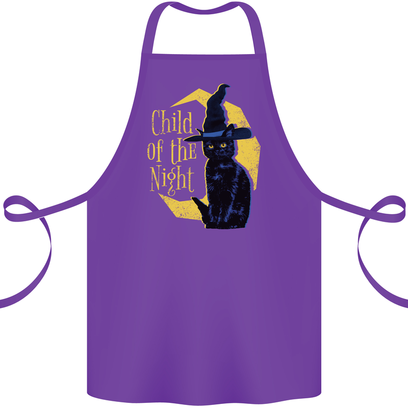 Child of the Night Halloween Black Cat Witch Cotton Apron 100% Organic Purple