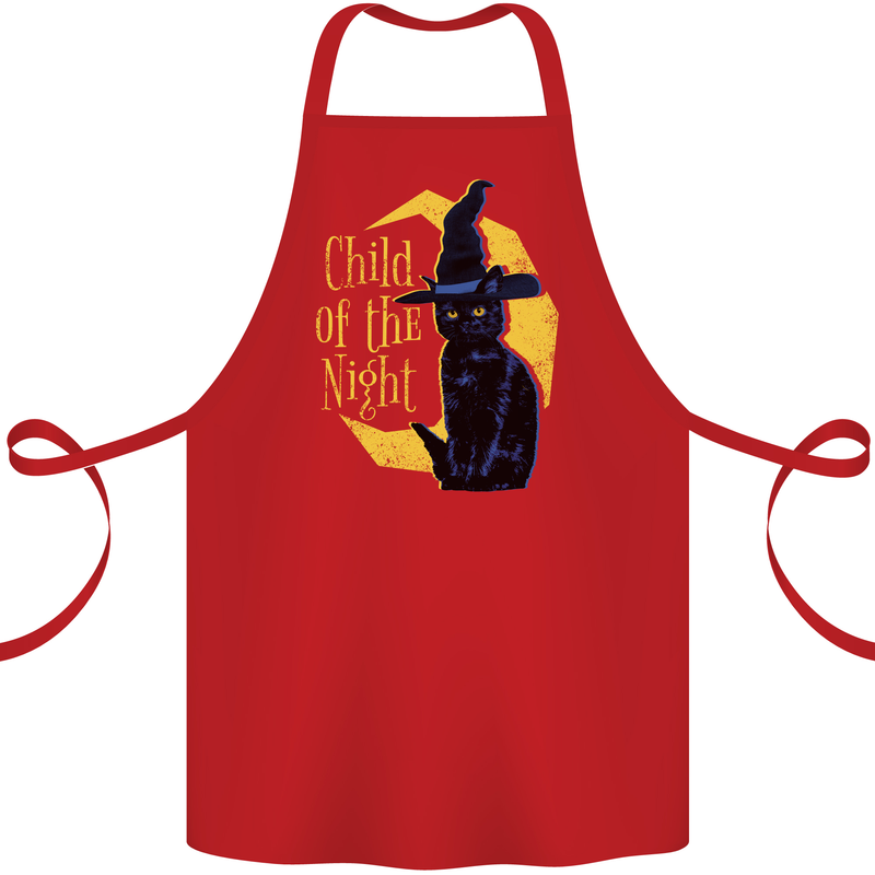 Child of the Night Halloween Black Cat Witch Cotton Apron 100% Organic Red