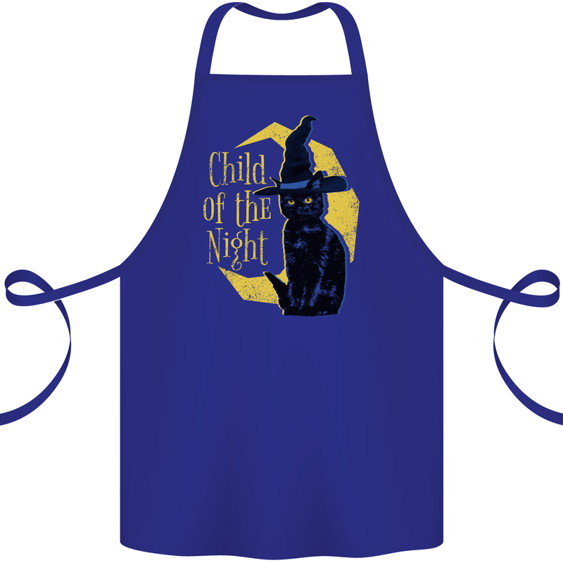 Child of the Night Halloween Black Cat Witch Cotton Apron 100% Organic Royal Blue