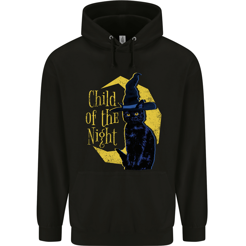 Child of the Night Halloween Black Cat Witch Mens 80% Cotton Hoodie Black