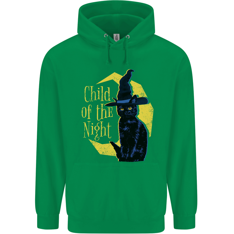 Child of the Night Halloween Black Cat Witch Mens 80% Cotton Hoodie Irish Green