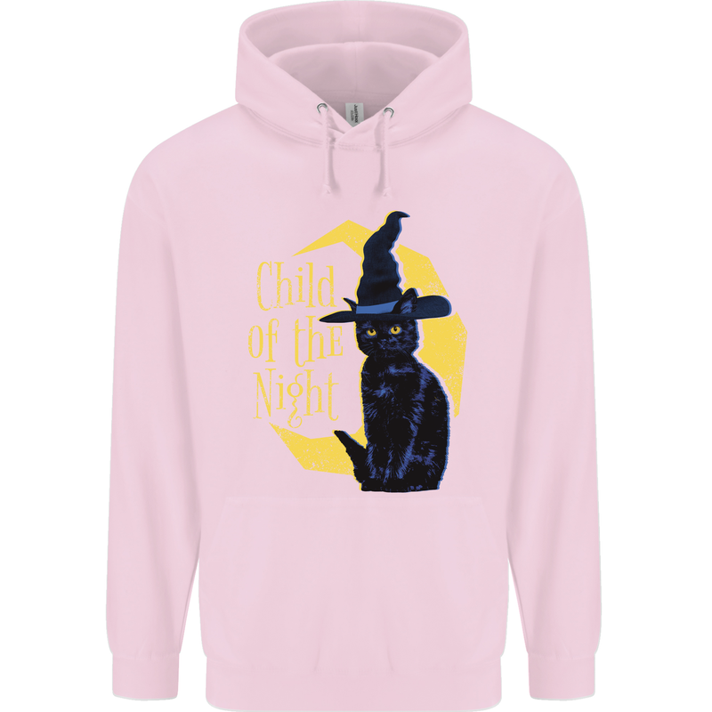 Child of the Night Halloween Black Cat Witch Mens 80% Cotton Hoodie Light Pink