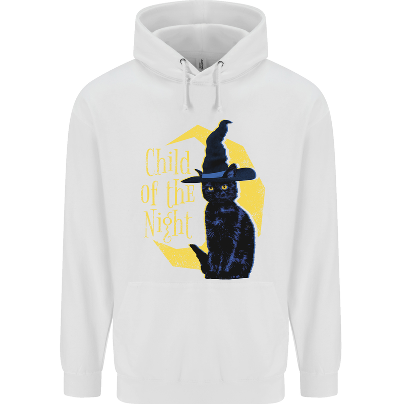 Child of the Night Halloween Black Cat Witch Mens 80% Cotton Hoodie White