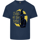 Child of the Night Halloween Black Cat Witch Mens Cotton T-Shirt Tee Top Navy Blue