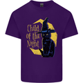Child of the Night Halloween Black Cat Witch Mens Cotton T-Shirt Tee Top Purple