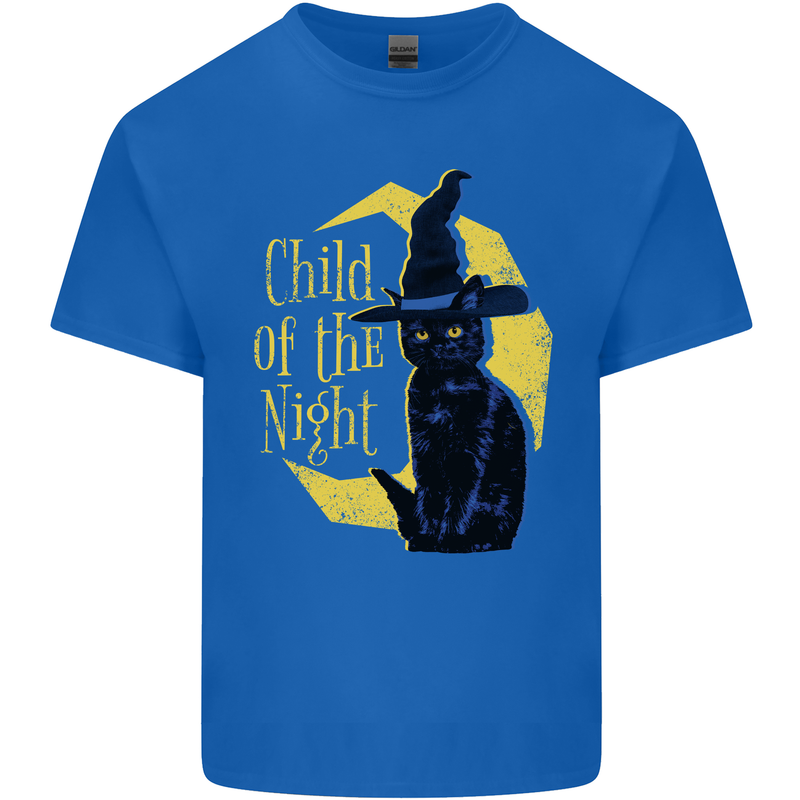 Child of the Night Halloween Black Cat Witch Mens Cotton T-Shirt Tee Top Royal Blue