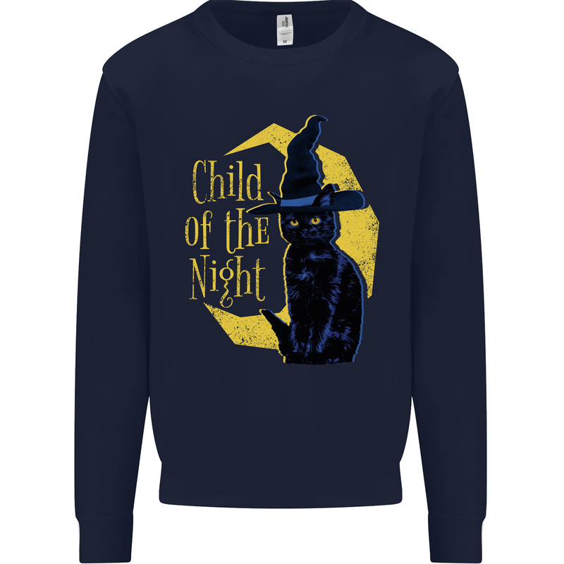 Child of the Night Halloween Black Cat Witch Mens Sweatshirt Jumper Navy Blue