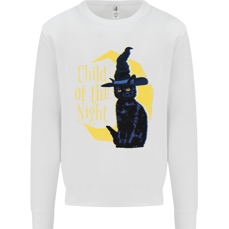 Child of the Night Halloween Black Cat Witch Mens Sweatshirt Jumper White