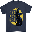 Child of the Night Halloween Black Cat Witch Mens T-Shirt 100% Cotton Navy Blue