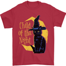 Child of the Night Halloween Black Cat Witch Mens T-Shirt 100% Cotton Red