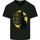 Child of the Night Halloween Black Cat Witch Mens V-Neck Cotton T-Shirt Black