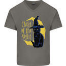 Child of the Night Halloween Black Cat Witch Mens V-Neck Cotton T-Shirt Charcoal