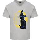 Child of the Night Halloween Black Cat Witch Mens V-Neck Cotton T-Shirt Sports Grey